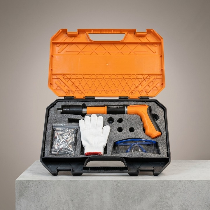 Heavy Duty Manual Steel Nail Gun Set for Concrete Walls | Portable Wall Fastening Tool with Accessories