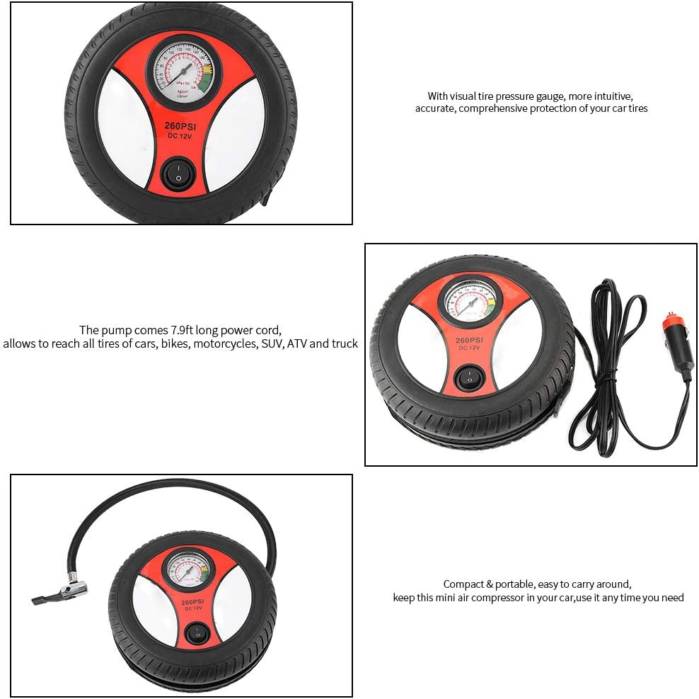 Portable Car Air Pump 260 PSI DC 12V Electric Tyre Inflator Air Compressor for Cars, SUVs, Trucks & Motorcycles