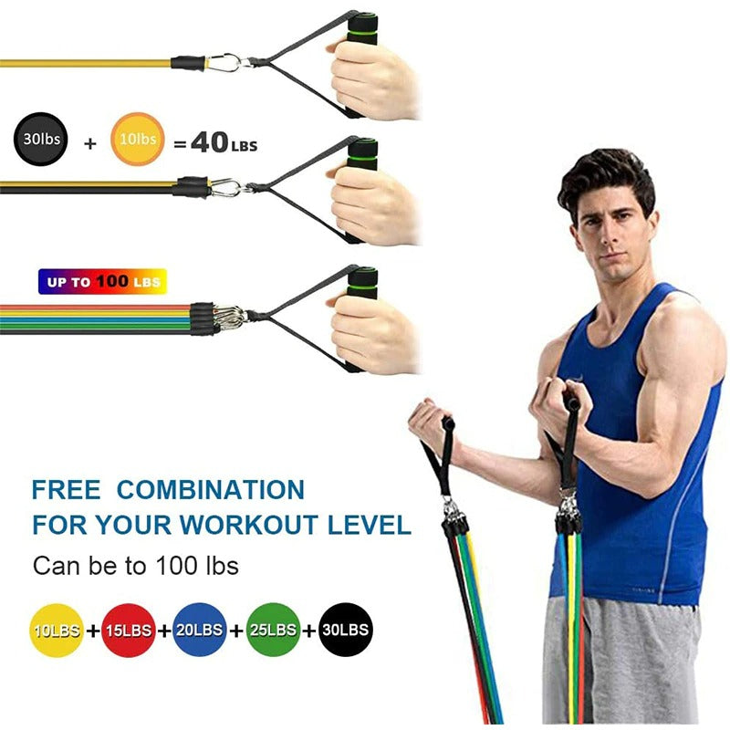11 Piece Power Resistance Band Set for Men & Women – Adjustable Resistance Tubes with Handles, Door Anchor & Carry Bag for Home Gym, Strength Training, Yoga & Full Body Workout