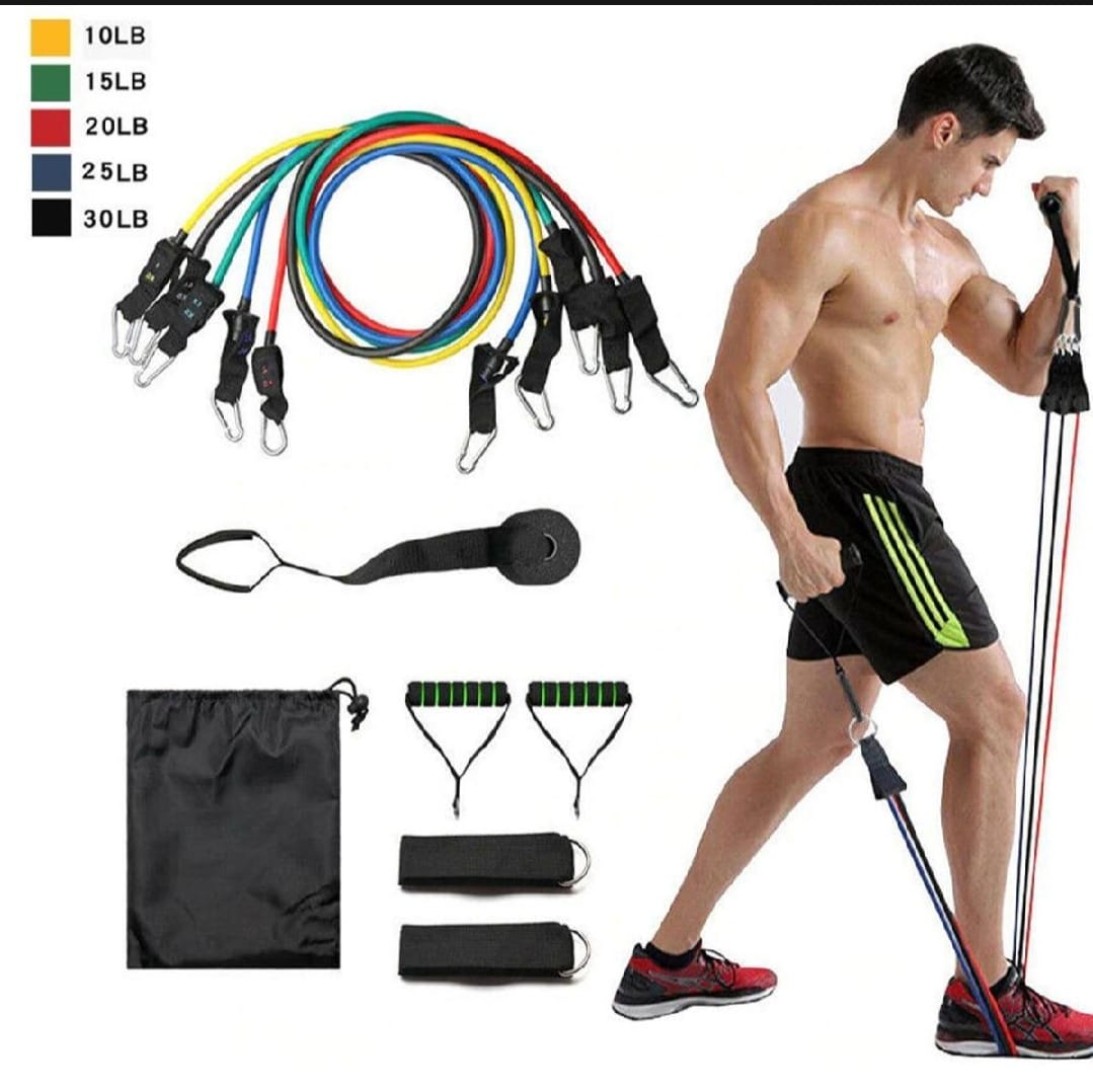 11 Piece Power Resistance Band Set for Men & Women – Adjustable Resistance Tubes with Handles, Door Anchor & Carry Bag for Home Gym, Strength Training, Yoga & Full Body Workout