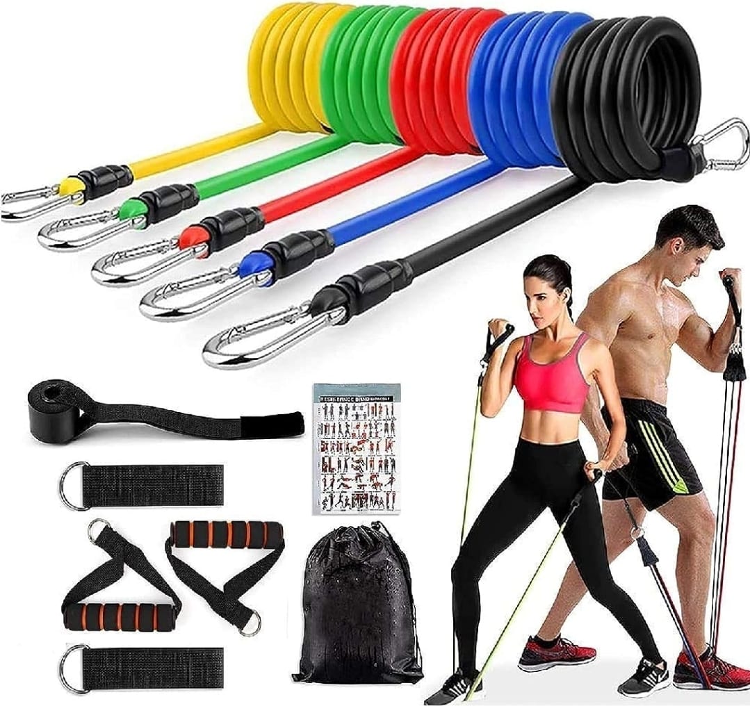 11 Piece Power Resistance Band Set for Men & Women – Adjustable Resistance Tubes with Handles, Door Anchor & Carry Bag for Home Gym, Strength Training, Yoga & Full Body Workout