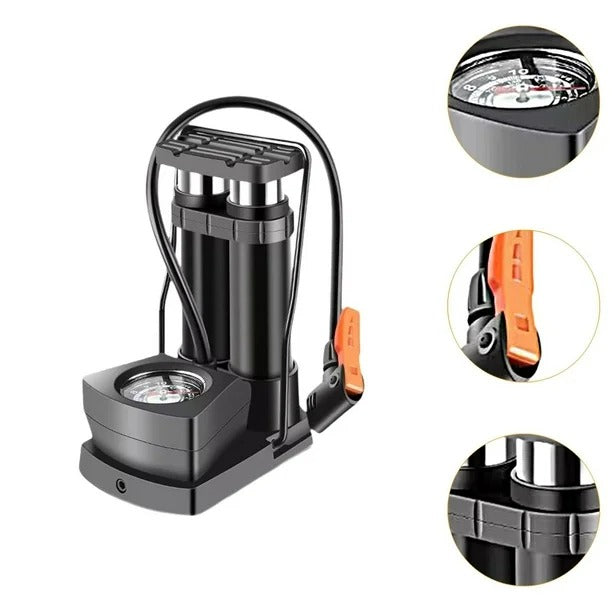 Double Cylinder Foot Pump with Pressure Gauge – Heavy-Duty High-Pressure Tyre Inflator for Car, Bike & Motorcycle