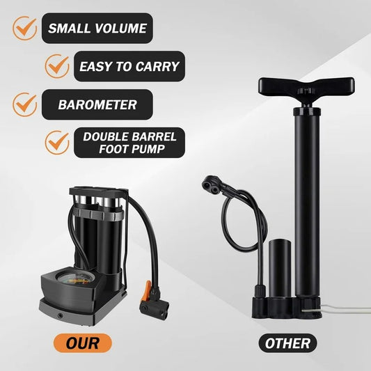 Double Cylinder Foot Pump with Pressure Gauge – Heavy-Duty High-Pressure Tyre Inflator for Car, Bike & Motorcycle