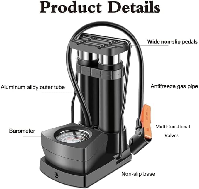 Double Cylinder Foot Pump with Pressure Gauge – Heavy-Duty High-Pressure Tyre Inflator for Car, Bike & Motorcycle
