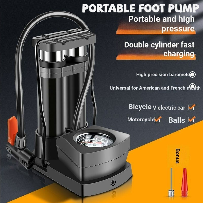 Double Cylinder Foot Pump with Pressure Gauge – Heavy-Duty High-Pressure Tyre Inflator for Car, Bike & Motorcycle