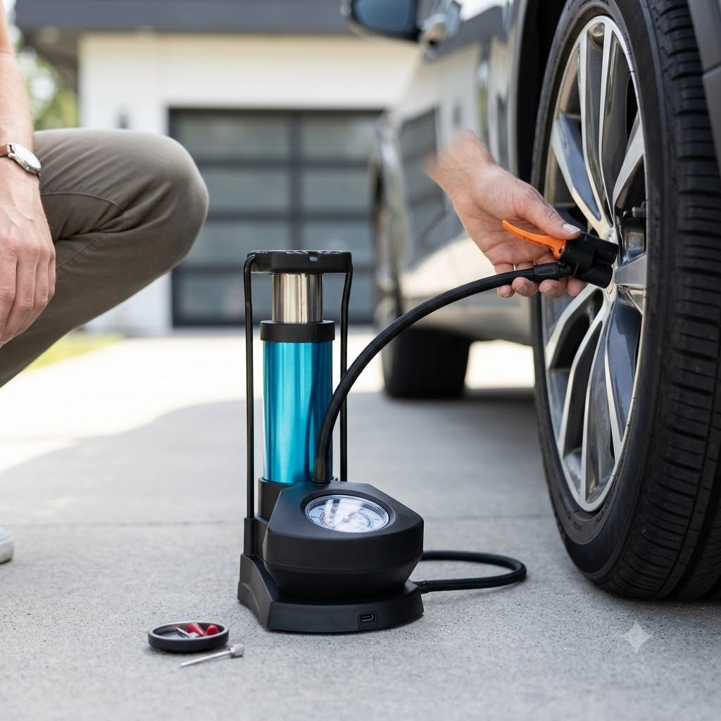 Foot & Hand Air Pump with Pressure Gauge for Car, Bike & Bicycle Tires | Portable Manual Inflator for Balls & Inflatables