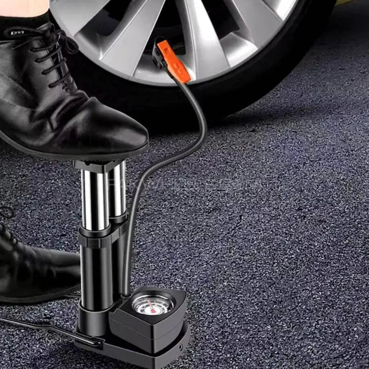 Double Cylinder Foot Pump with Pressure Gauge – Heavy-Duty High-Pressure Tyre Inflator for Car, Bike & Motorcycle