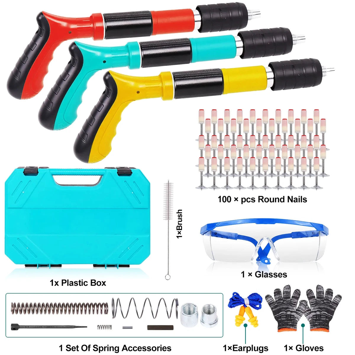 Heavy Duty Manual Steel Nail Gun Set for Concrete Walls | Portable Wall Fastening Tool with Accessories